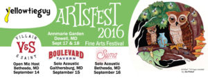YellowTieGuy performing in Bethesda, Gaithersburg, and Dowell, MD at Annmarie Garden Artsfest 2016, Suma, Boulevard Tavern, Villain and Saint.